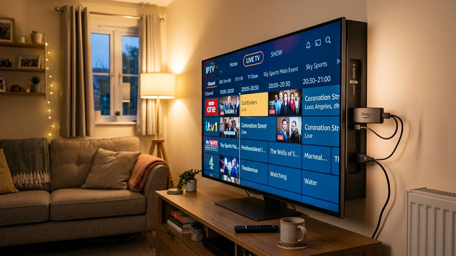 Amazon Firestick connected to TV with IPTV setup instructions