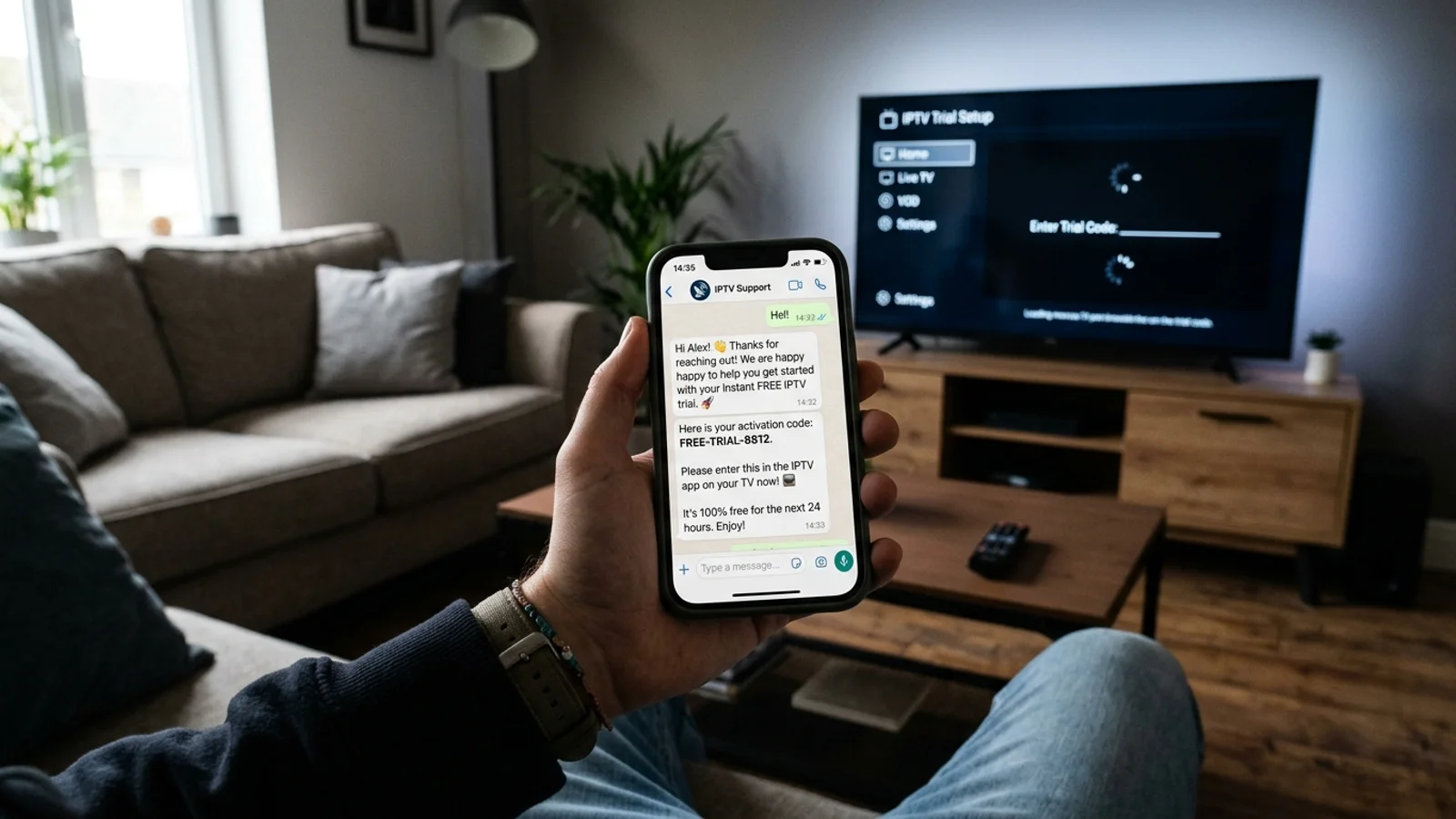Getting a free IPTV trial in the UK via WhatsApp message
