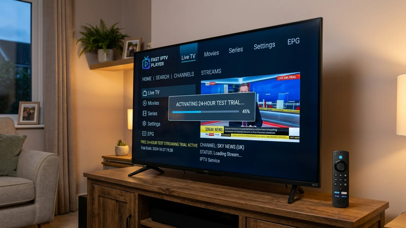 Testing an IPTV free trial on Amazon Firestick